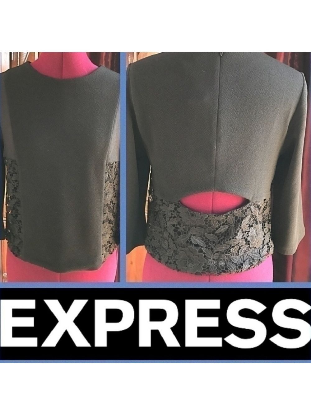 New Express Brand Women's Top Lacey Keyhole Top Various Sizes NWT Black